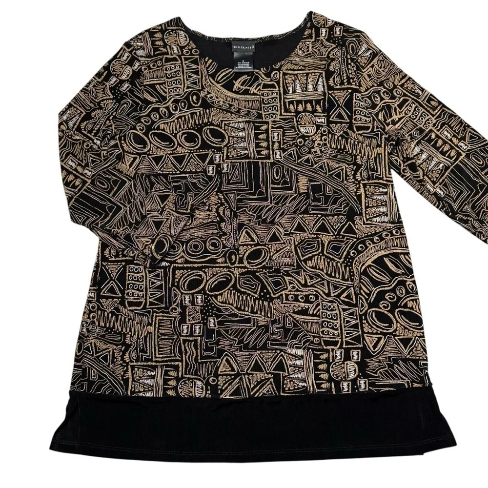 Citiknits Liquid Knit Geometric Print Top Size M